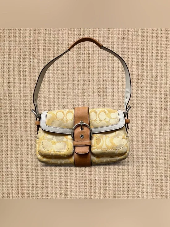 Vintage Coach Soho Signature Buckle Flap Shoulder Bag Yellow 1852 *Read*