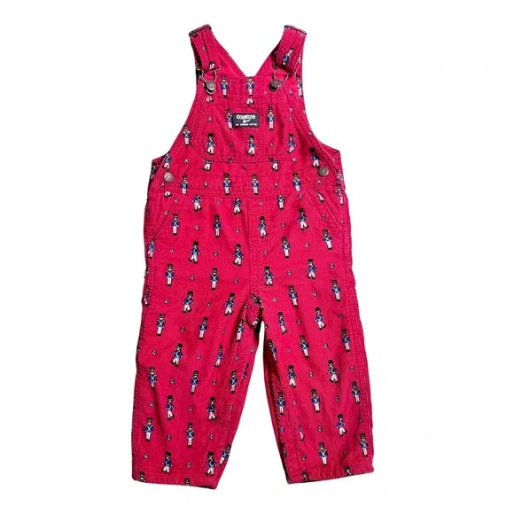 OshKosh B'gosh Overalls 18m Red Nutcracker Toy Soldier Corduroy Holiday Bibs