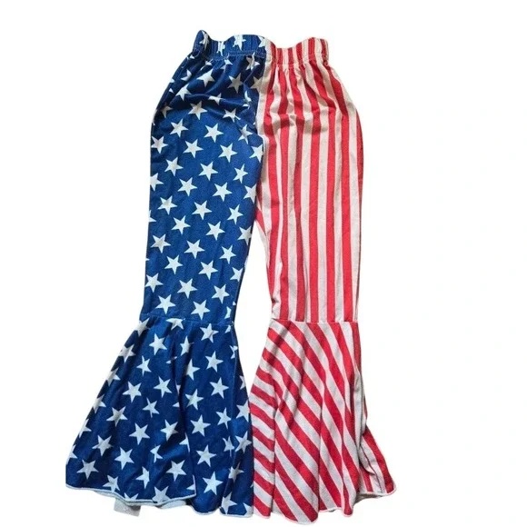 Kids American Flag Bell Bottom Pants Patriotic Stars‎ Stripes Flare Leggings