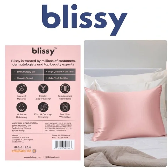 NEW ✨ Blissy 600 Thread Count Silk Pillowcase • Blush Pink • King