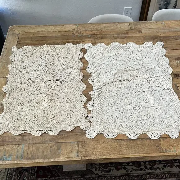 Vintage Hand Crochet Cotton 2 Standard Pillow Shams 25