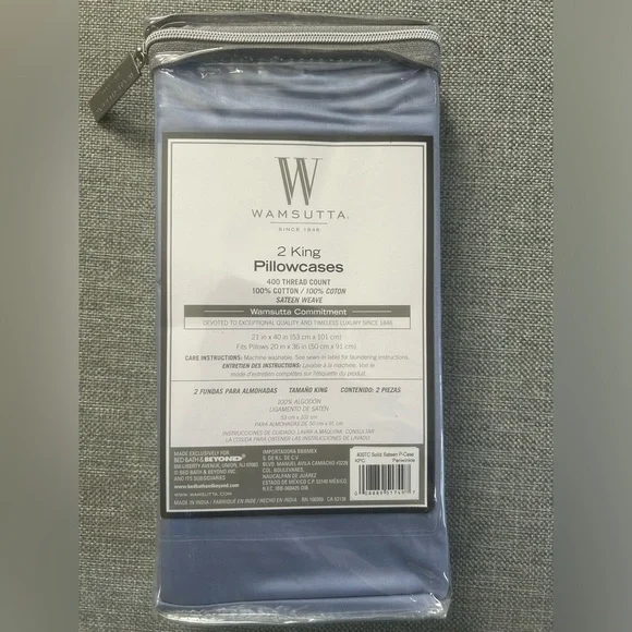 Wamsutta 400 Thread Count 100% Cotton Set Two Pillowcases Light Blue Periwinkle