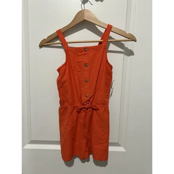 Old‎ Navy Girls Sleeveless Tie-Front Romper Sunset Flame Small 6-7 Linen NWT $25