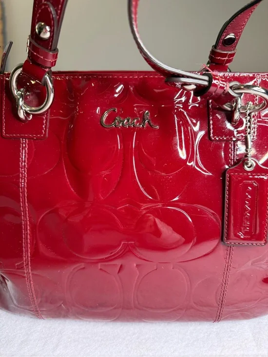 Vintage Coach Red Patent Leather Tote Bag Y2K Retro