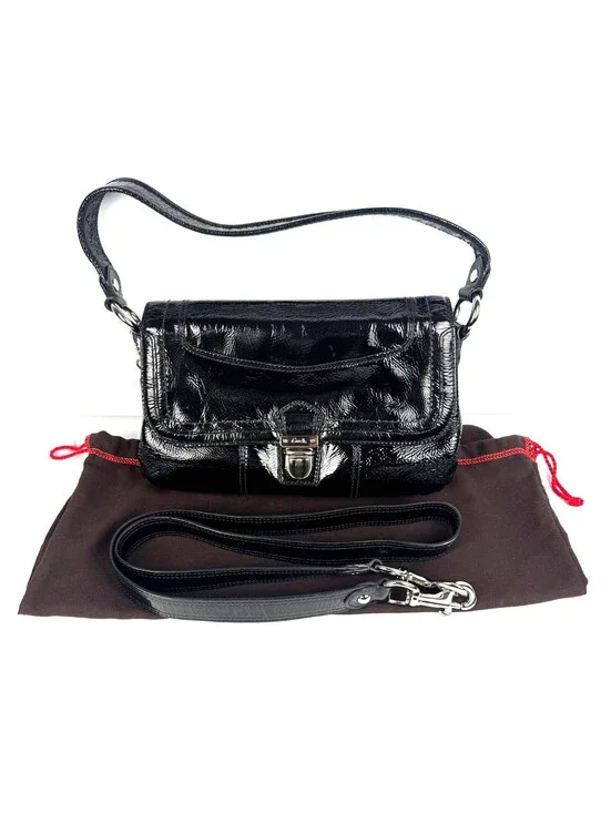 Y2K Coach Poppy Lyla Onyx Crossbody Bag Black Patent Leather Shoulder Purse