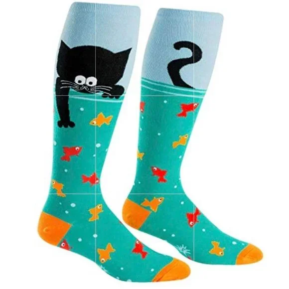 Sock It to Me, Gone Fishing' Unisex Stretch-It Knee-High Socks, Fishy Cat Socks