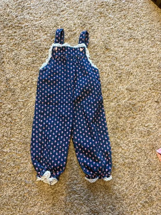 Vintage heart patterned denim overalls