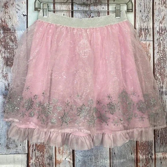 Kids Pink Sparkle Snowflake Tulle Skirt Frozen Inspired Costume Dress Up‎