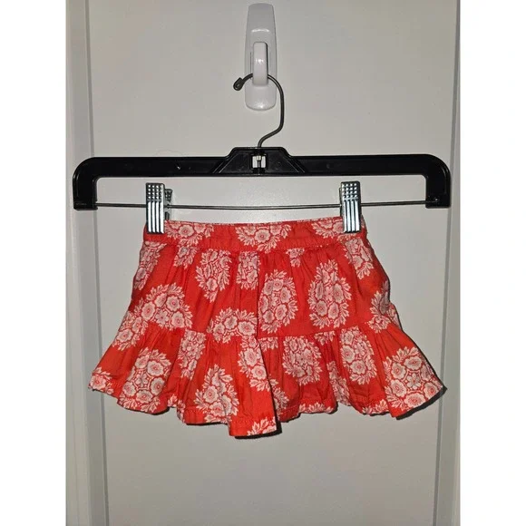 Genuine Baby OshKosh‎ Girls Orange White Floral Tiered Ruffle Skirt 0-3M Cotton