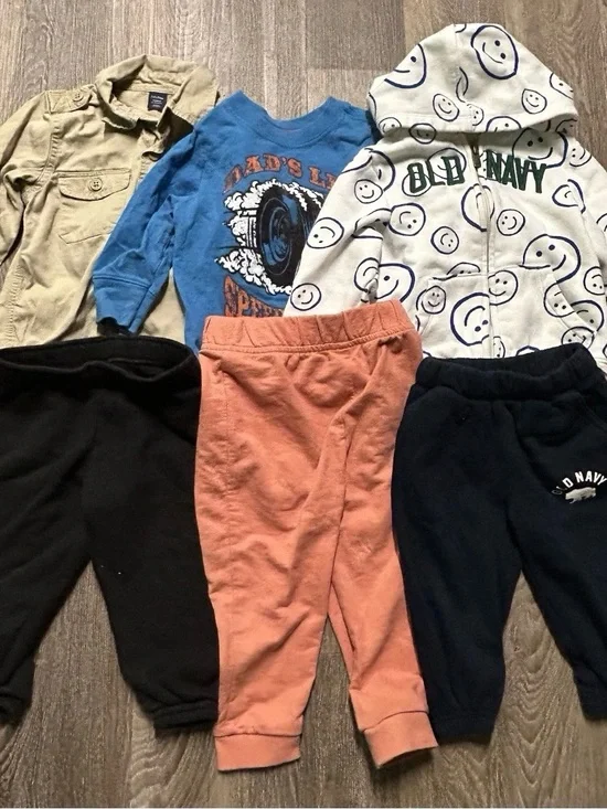 Toddler Boy Khaki Button Down Sweatshirt Sweatpants Size 12-18 Months