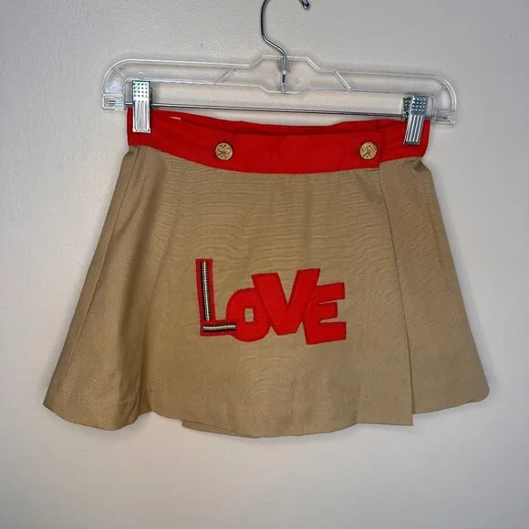 Vintage 1970s Kids Tennis Skirt, LOVE Applique Little Miss Tennis Marilyn Kosten