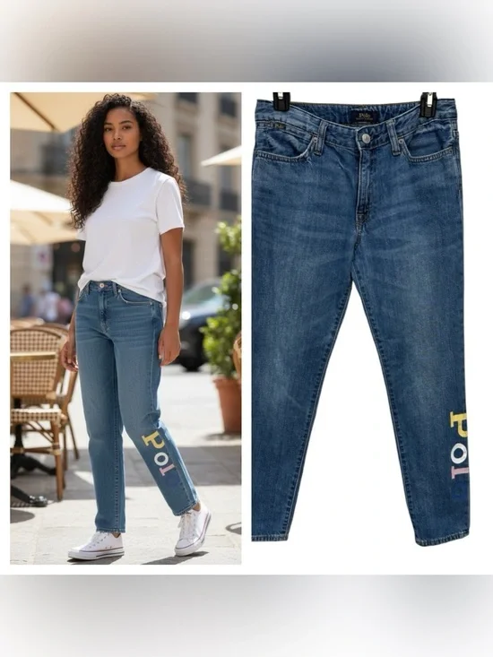 Polo Ralph Lauren Jeans Girl's 16 Astor Slim Boyfriend Blue Denim Pants Logo