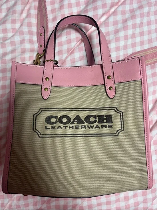 Coach Beige Canvas Tote with Pink Leather Trim