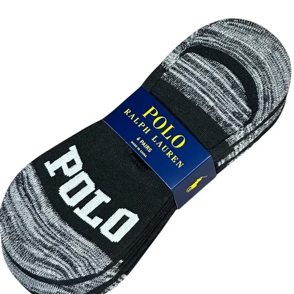 Polo‎ Ralph Lauren Socks NWT Women 9-11 Black Grey No-Show Liner 6 Pairs