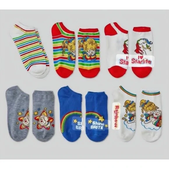 Rainbow Brite No-Show Socks 6 Pair Pack Womens Shoe Size 4-10 Retro 80s Graphics