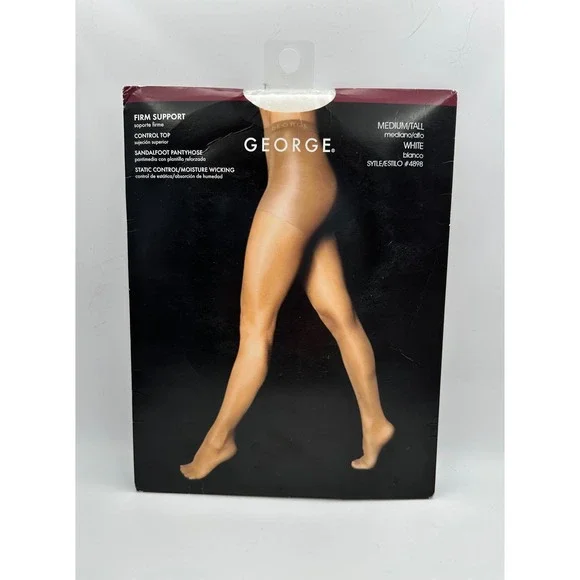 George Womens Firm Support Sandalfoot Pantyhose White‎ Control Top Medium/Tall