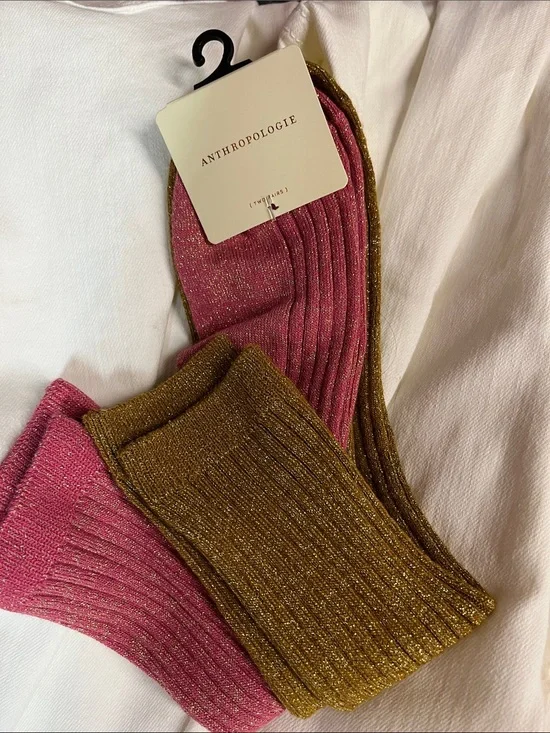 Anthropologie Gold Pink Shimmer 2 Pack Socks