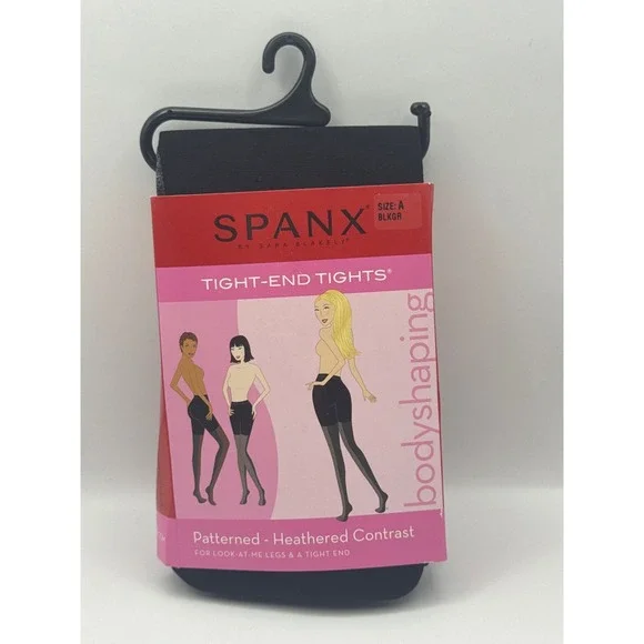 SPANX Tight-End Tights Patterned Heathered Contrast Bodyshaping Black Size A New