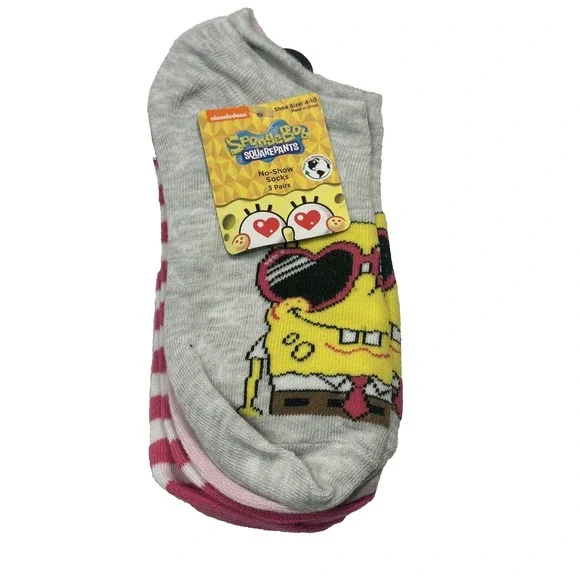 nickelodeon 3 pairs no show ankle‎ socks spongebob size 4-10
