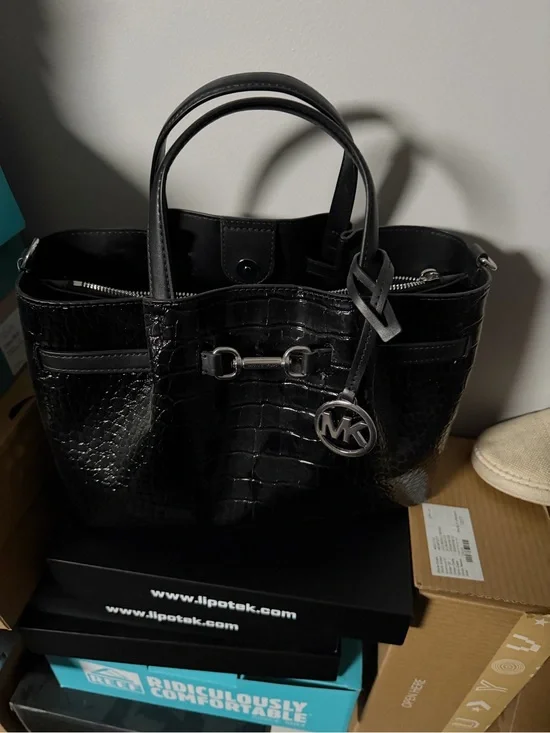 Michael Kors Black Croc-Embossed Tote with Silver Hardware - NEW NEVER USED