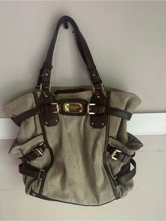 Michael Kors Beige Canvas Tote with Brown Leather Trim