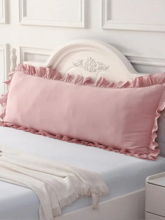 1 Piece Dusty Pink Ruffled Body Pillow Cover Washed Cotton Pillow Sham 20