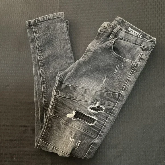 Southpole Jeans Boys Size 16 Gray Charcoal Skinny Slim Stretch Distressed Ripped