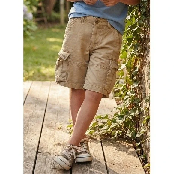 Abercrombie Kids Cargo Shorts Adjustable Waist Size 10 Khaki Cotton Utility Gorp