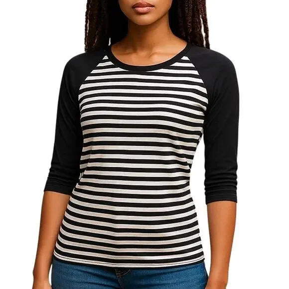 Ladies MICHAEL KORS Blue White Striped Tunic Top ~ 3/4 sleeves ~ Gold MK ~ Small