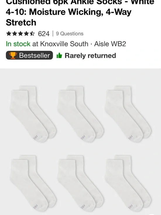 Fruit of the Loom Wmns Cushioned Ankle Socks - White (6 Pack)