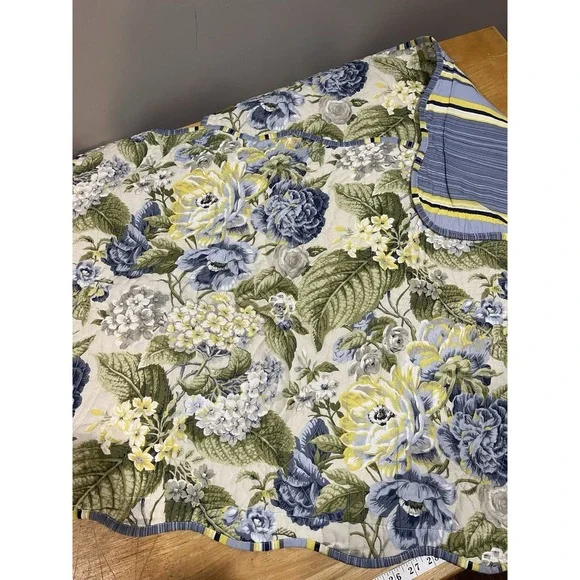 Waverly Pillow 2 Shams Blue‎ Yellow Florals Flourish Hydrangeas Stripes
