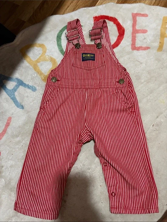 OshKosh B'gosh Red & White Striped Overalls 12m