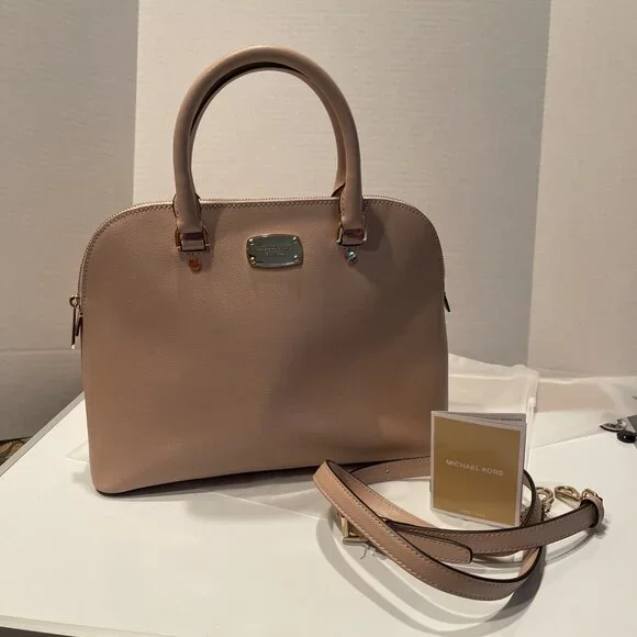 NEW Michael Kors Cindy Large‎ Dome Convertible Satchel Ballet Pink Leather Gold