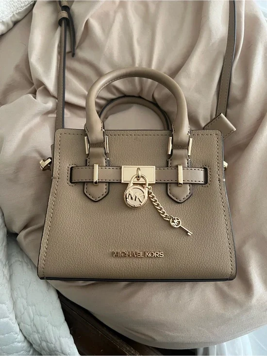 Michael Kors Taupe Hamilton Leather Satchel with Gold Hardware