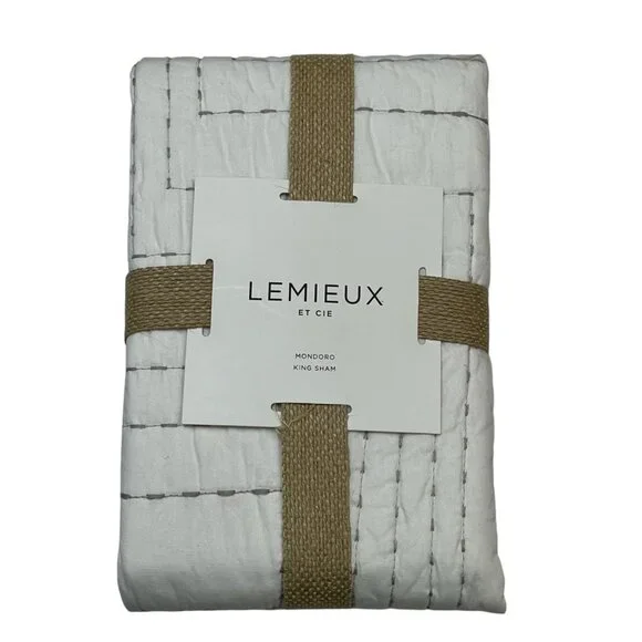 Lemieux Et Cie Mondoro Pillow Sham Standard White Stitched Clean Neutral Classic