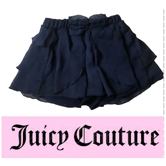 Juicy Couture Girls Size 6/7 Navy Blue Tiered Ruffle Skort Shorts Bow Detail