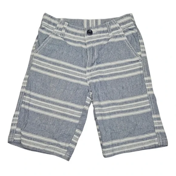 Crazy 8 Boys Size 8 Striped Shorts Blue White Cotton Flat Front Casual Summer