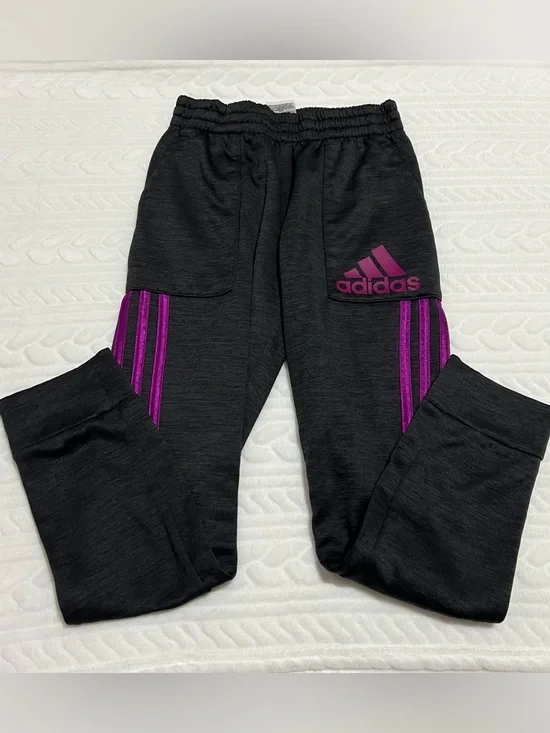 💗‎ Adidas - Kids Charcoal Gray Track Pants with Purple Accent
