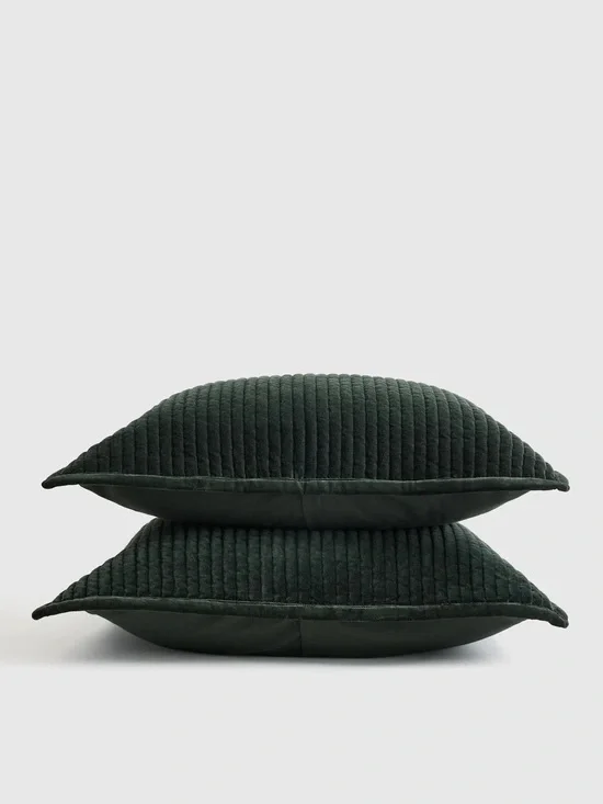 NWOT Quince Cotton Velvet Channel Quilted Sham Set Only Forest Green - Standard