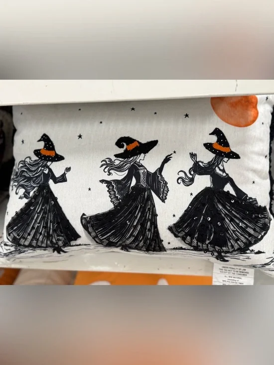 Halloween Witch Trio Decorative Pillow - Black & Orange