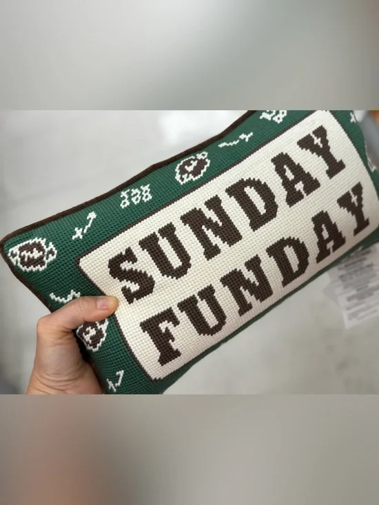 Sunday Funday Needlepoint Pillow - Green & Cream