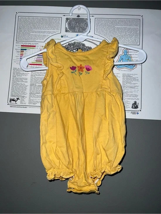 Yellow Floral Baby Girl Romper with Ruffle Shoulders