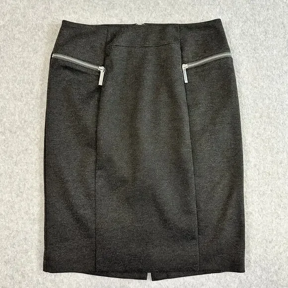 Michael Kors Pencil Skirt WMNS Size 6 Charcoal Gray Zip Pocket Modern Minimalist