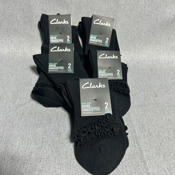 Clarks Women Ruffle Ankle Socks 10 Pairs Size 4-10 Black Knit Lettuce Trim New