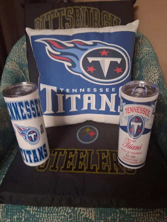 Titan Tennessee Blue and White Logo Pillow with Matching Tumblers