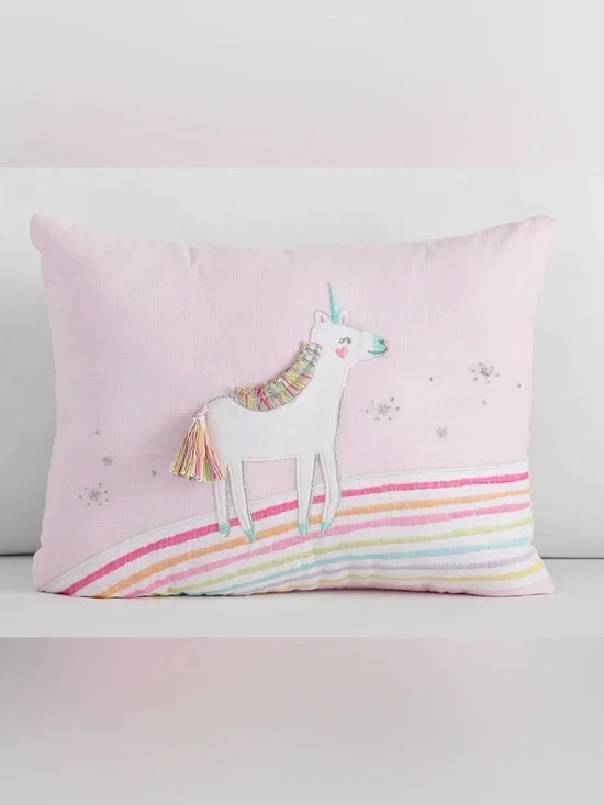 Pottery Barn Kids Pink Molly Unicorn Pillow - Decorative Pillow with Rainbow