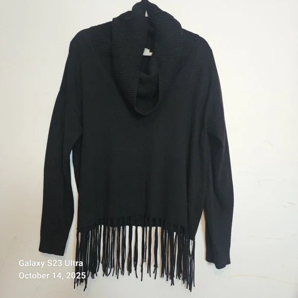 Michael Kors Women's Turtleneck‎ Sweater Bottom Fringe Size Large Black
