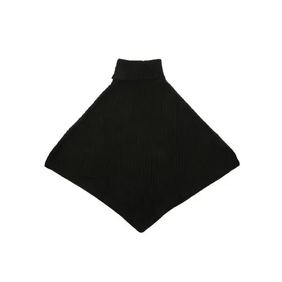 Michael Kors Women's Black Wide Rib Button Turtleneck Poncho One Size