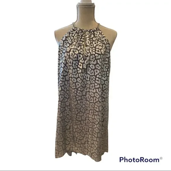 Michael Kos Black Silver Cheetah Print Dress‎ S