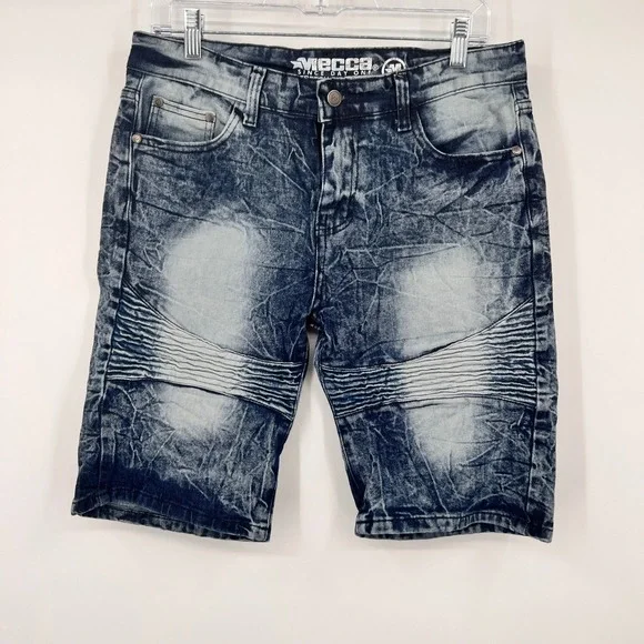 Mecca Since Day One Boys Blue Acid Wash‎ Moto Denim Shorts Size 14 Stretch Fit